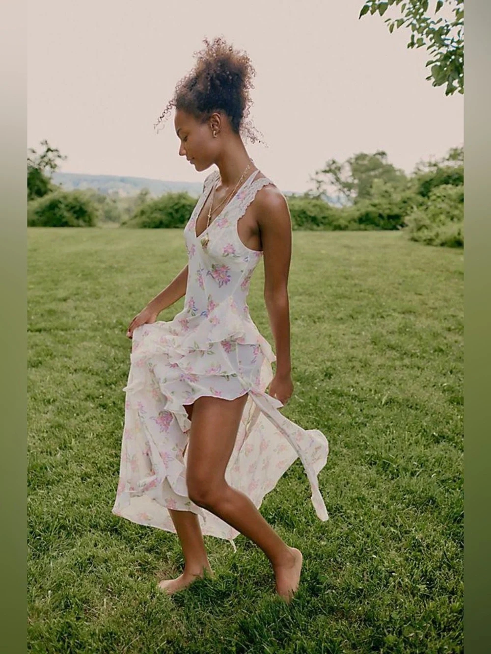 Free People Cream Pink Halter Sundress
